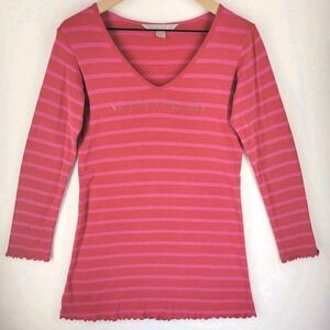 Victoria's Secret Rhinestone Logo Striped Sleepshirt Pink Women's M Y2K McBling